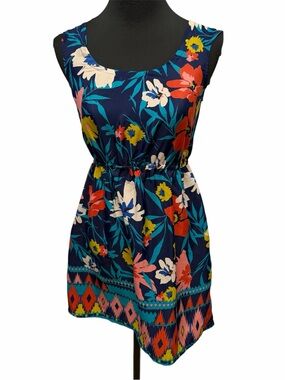Xhilaration S Navy Floral Border Print Sleeveless Mini Sundress Beach Dress